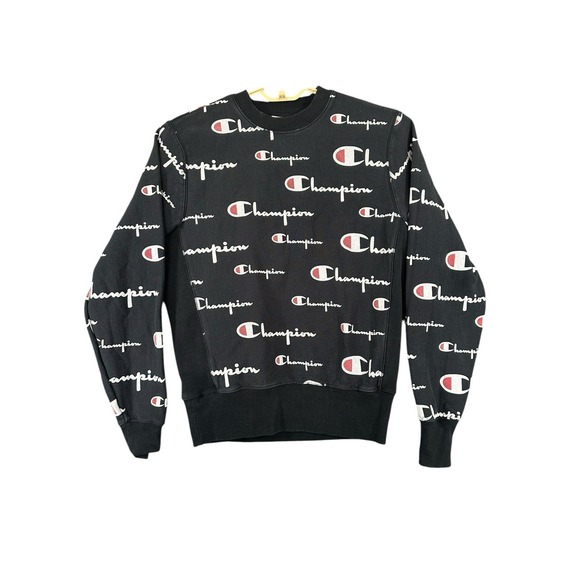 Champion Other - Vintage Champion Size Medium Reverse Weave Sweatshirt Black All over Print